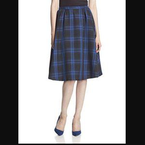 Single Women's Blue Plaid Midi Skirt